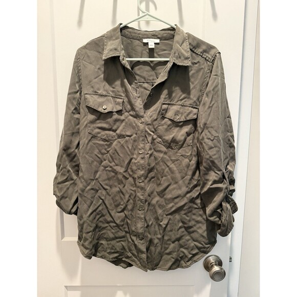 Women’s Daily Ritual Tencel Long Sleeve Utility Button Down Size M Medium Green - Picture 1 of 5